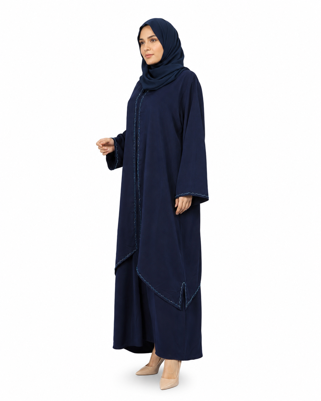 Navy Blue Layered Straight Shrug Abaya